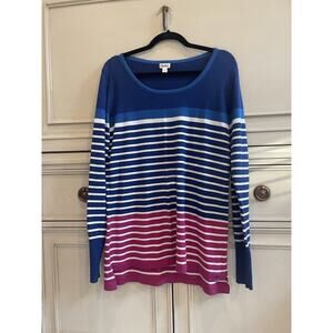 Preppy Hatley Striped Sweater In Pink Blue & White Size Large Cotton‎ Blend